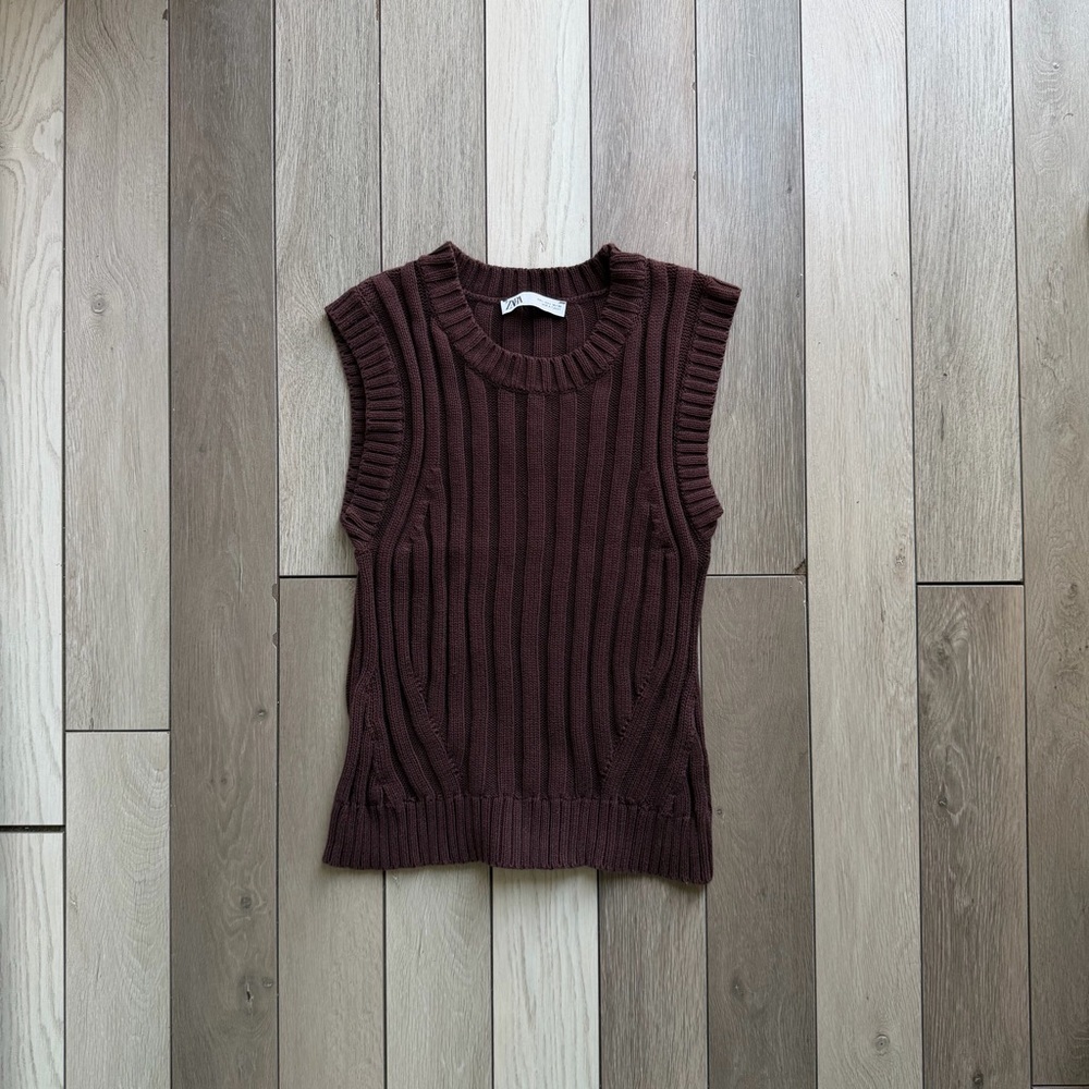 Zara brown ribbed knit vest